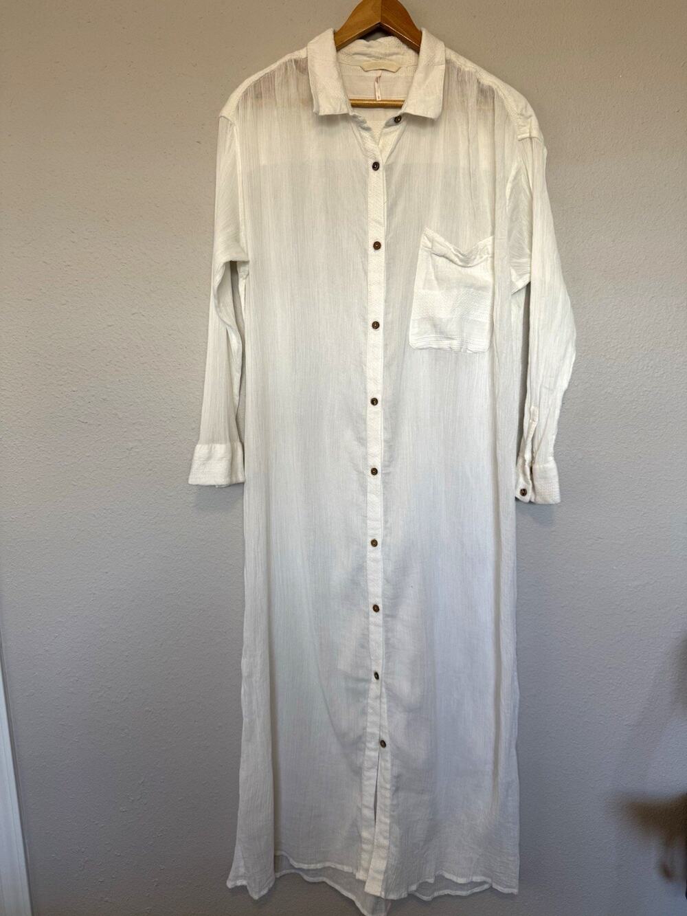 Free people Women's Solid Collared Button-Front Shirt Maxi Dress Size L